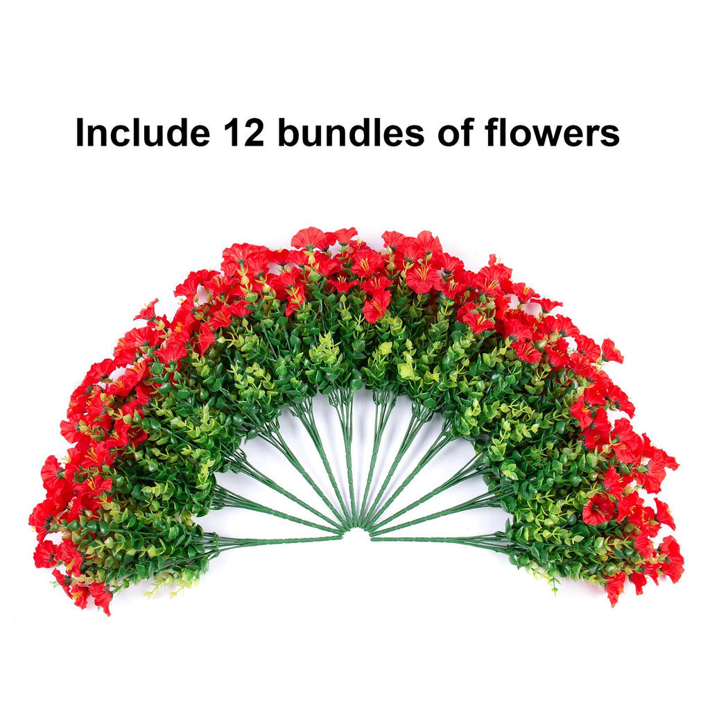 Ivydale Artificial Fake Plants Flowers For Outdoor Outside Summer Fall Decoration, 12 Bundles Faux Silk Realistic Uv Resistant R