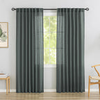 Charcoal Grey Linen Back Tab Curtains 84 Inch Length For Living Room -2 Panels Hook Belt Pleated Drapes Pocket Light Filtering Neutral Modern Farmhouse Privacy Semi Sheer Bedroom Curtains,Dark Gray