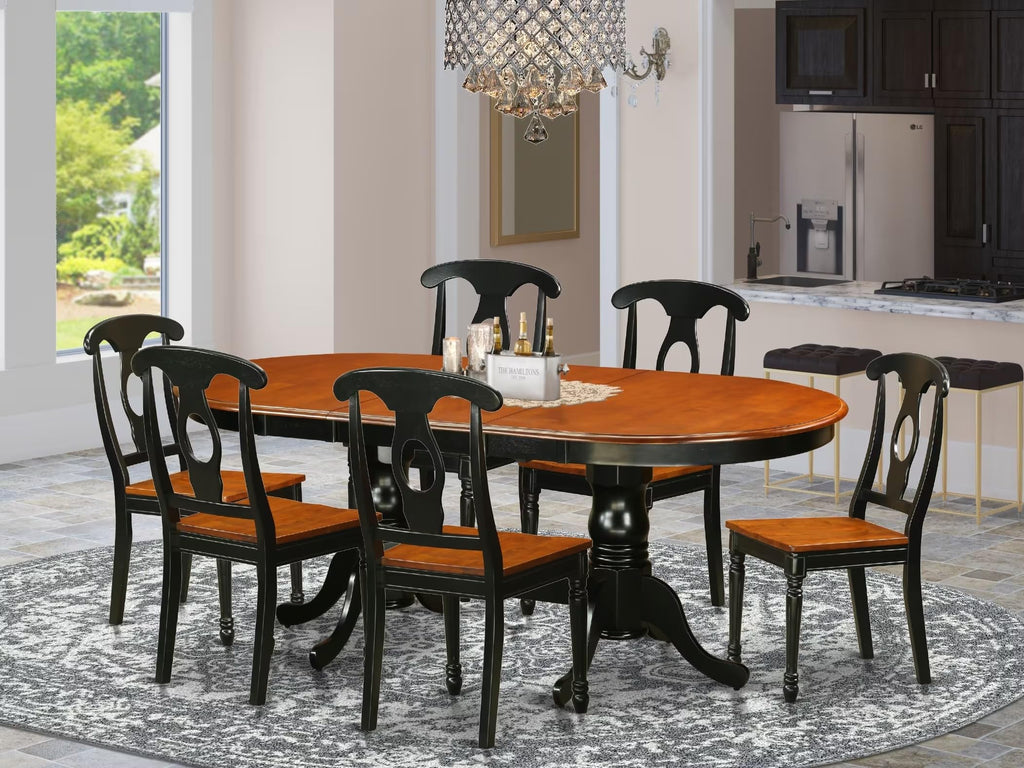 East West Furniture PLKE7-BCH-W 7 Piece Kitchen Table & Chairs Set Consist of an Oval Dining Room Table with Butterfly Leaf and 6 Dining Chairs, 42x78 Inch, Black & Cherry