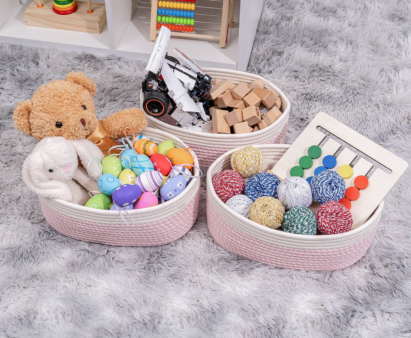 Kriitools Off White&Mixed Pink Shelf Basket To Store And Organize Household Items/Baskets&Bins For Daily Storage &Organizing/Wov