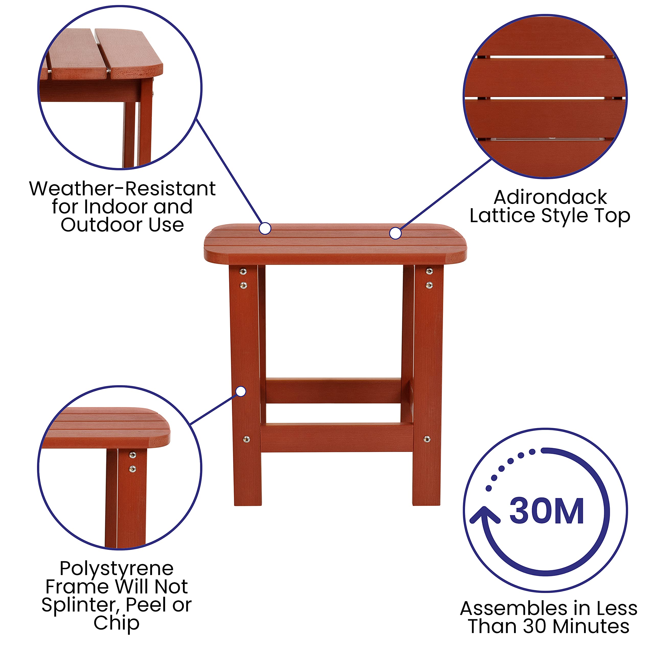Flash Furniture Charlestown Tiered Commercial Poly Resin Adirondack Side Table - Red - All-Weather - Indoor/Outdoor