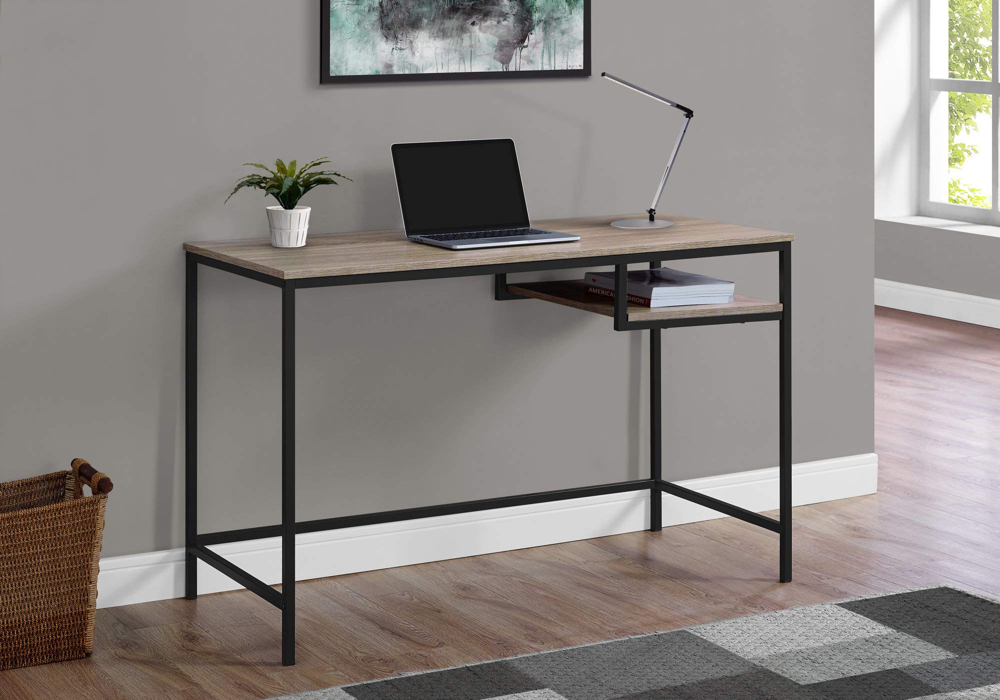 Monarch Specialties Contemporary Laptop Table with Shelf Home & Office Computer Desk-Metal Legs, 48' L, Dark Taupe