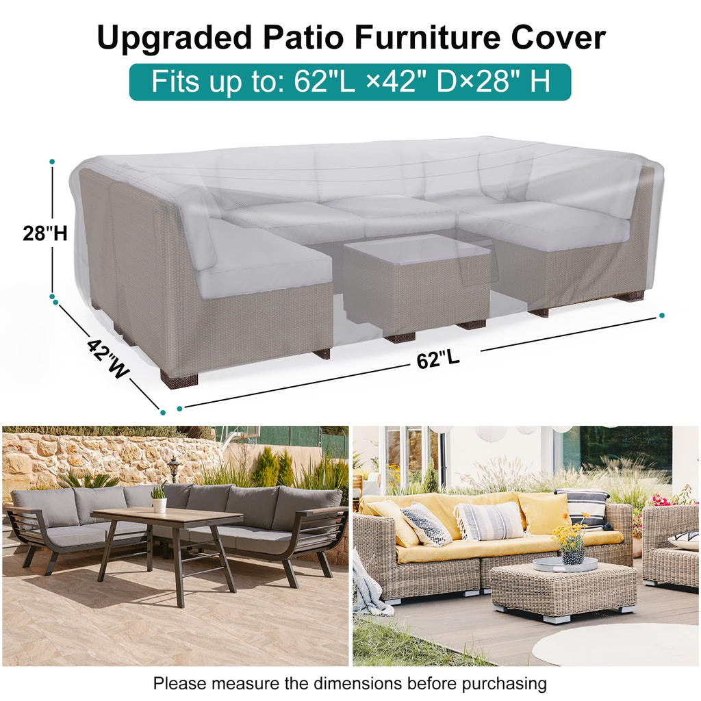 Brosyda Patio Furniture Set Cover Waterproof, Heavy Duty Funiture Covers For Outdoor Sectional Sofa Set Wicker Rattan Table Chair Rectangular,62' L×42' W×28' H,Grey
