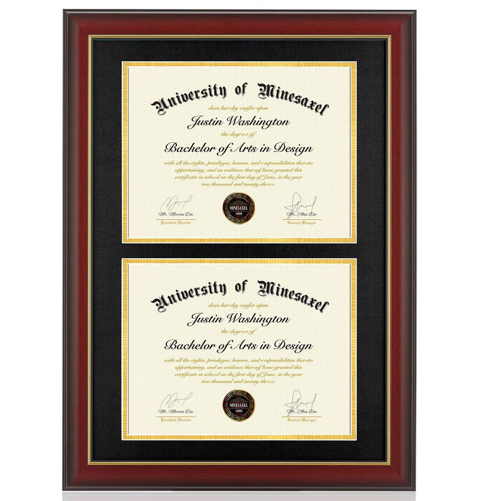 Minesaxel Double Diploma Frame with Mat Fits Two 8.5x11 Inch Certificates, Documents and College Degree, Cherry Red 14x20 Frame 