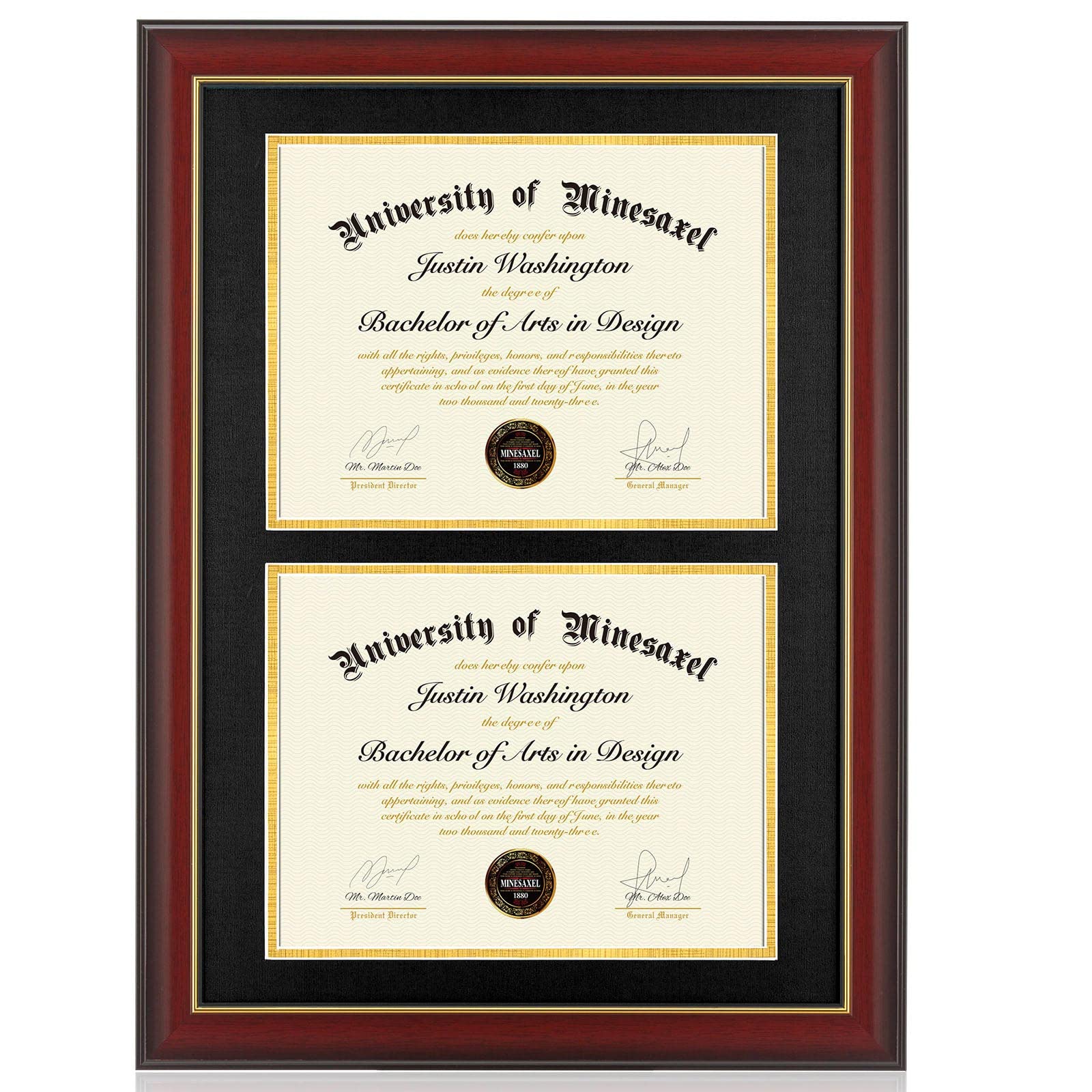 Minesaxel Double Diploma Frame with Mat Fits Two 8.5x11 Inch Certificates, Documents and College Degree, Cherry Red 14x20 Frame 