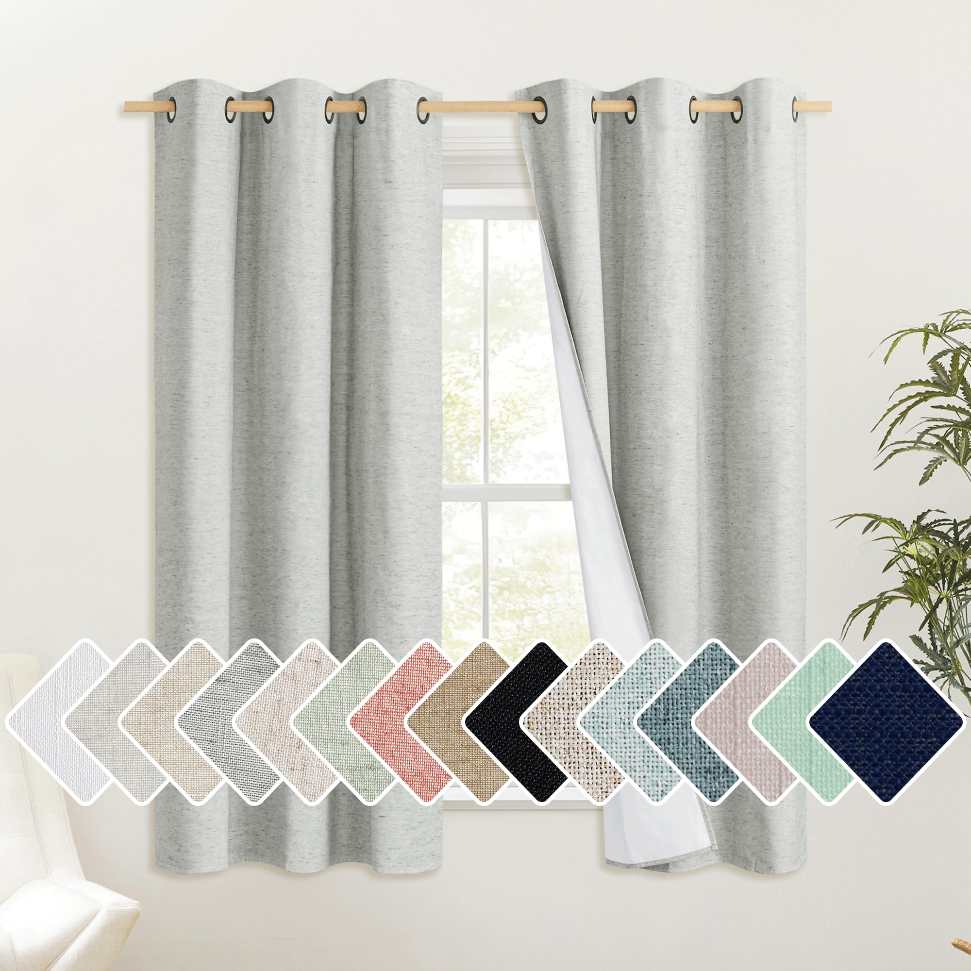 Nicetown Grey 100% Blackout Curtain Panels, Set Of 2, 42' Wide By 63' Long, Thermal Insulated White Thermal Insulated Liner Dr