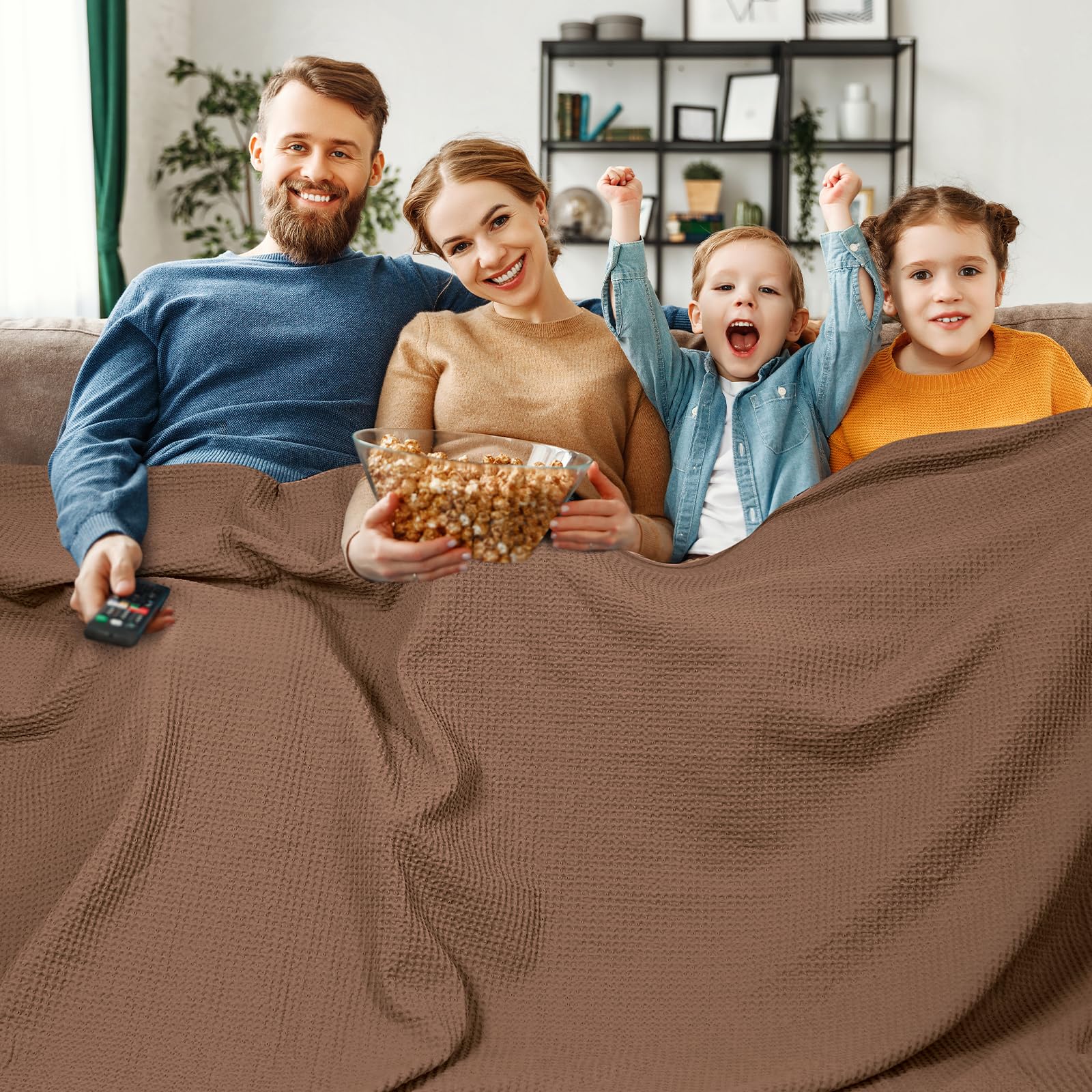 Phf 100% Cotton Waffle Weave Blanket California King Size 120'X 120'- Washed Soft Lightweight Breathable-10'X 10' Huge Extra Large For Couch Bed Sofa-Elegant Aesthetic Home Decoration Gift- Cappuccino