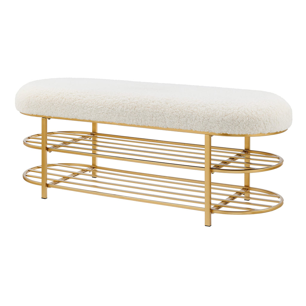 Npd Furniture And More Frisly Fabric W/Shelf, Shearling Beige Bench