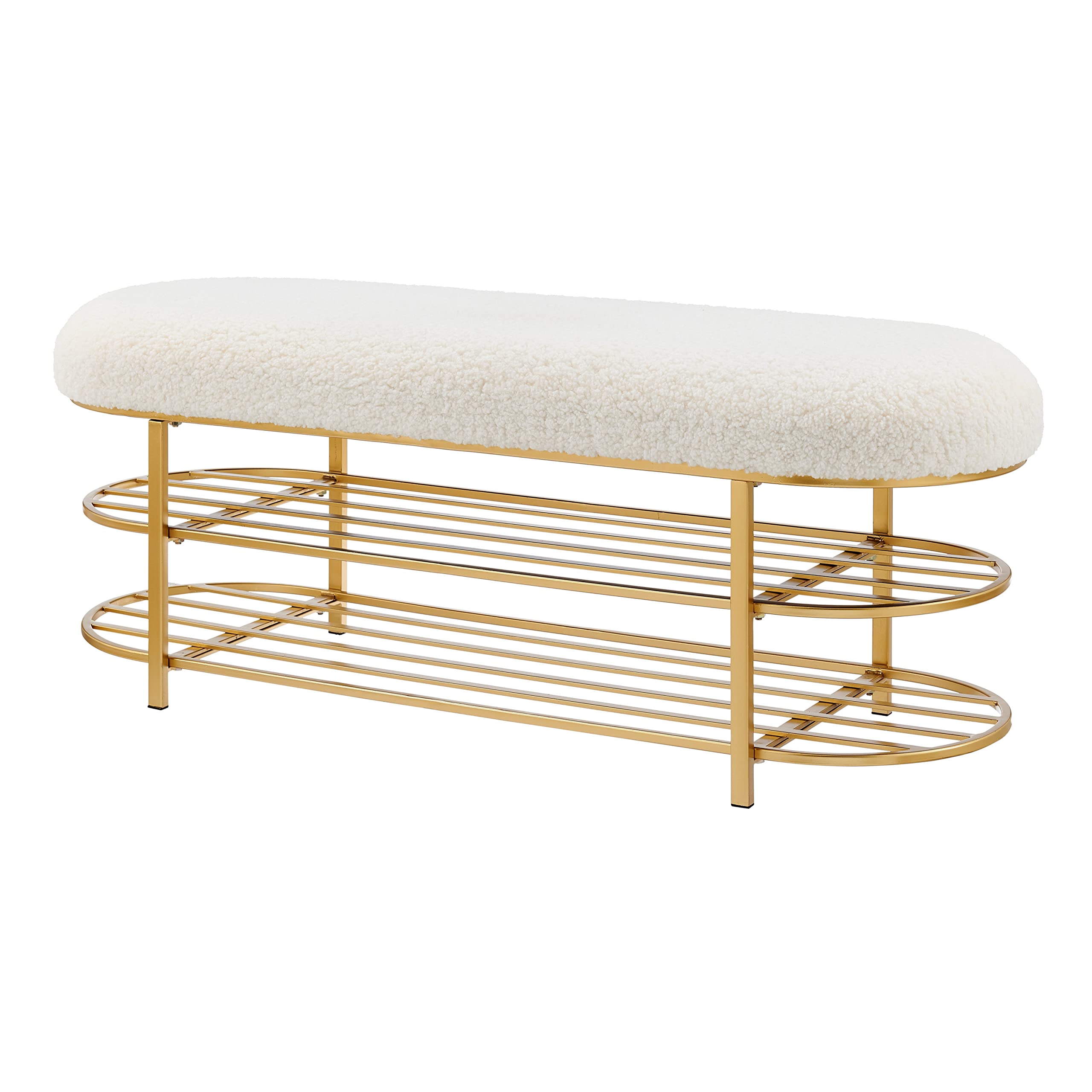 Npd Furniture And More Frisly Fabric W/Shelf, Shearling Beige Bench