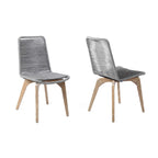 Armen Living Island Modern Outdoor Patio Eucalyptus Wood and Rope Dining Chairs, Set of 2, Gray/Teak