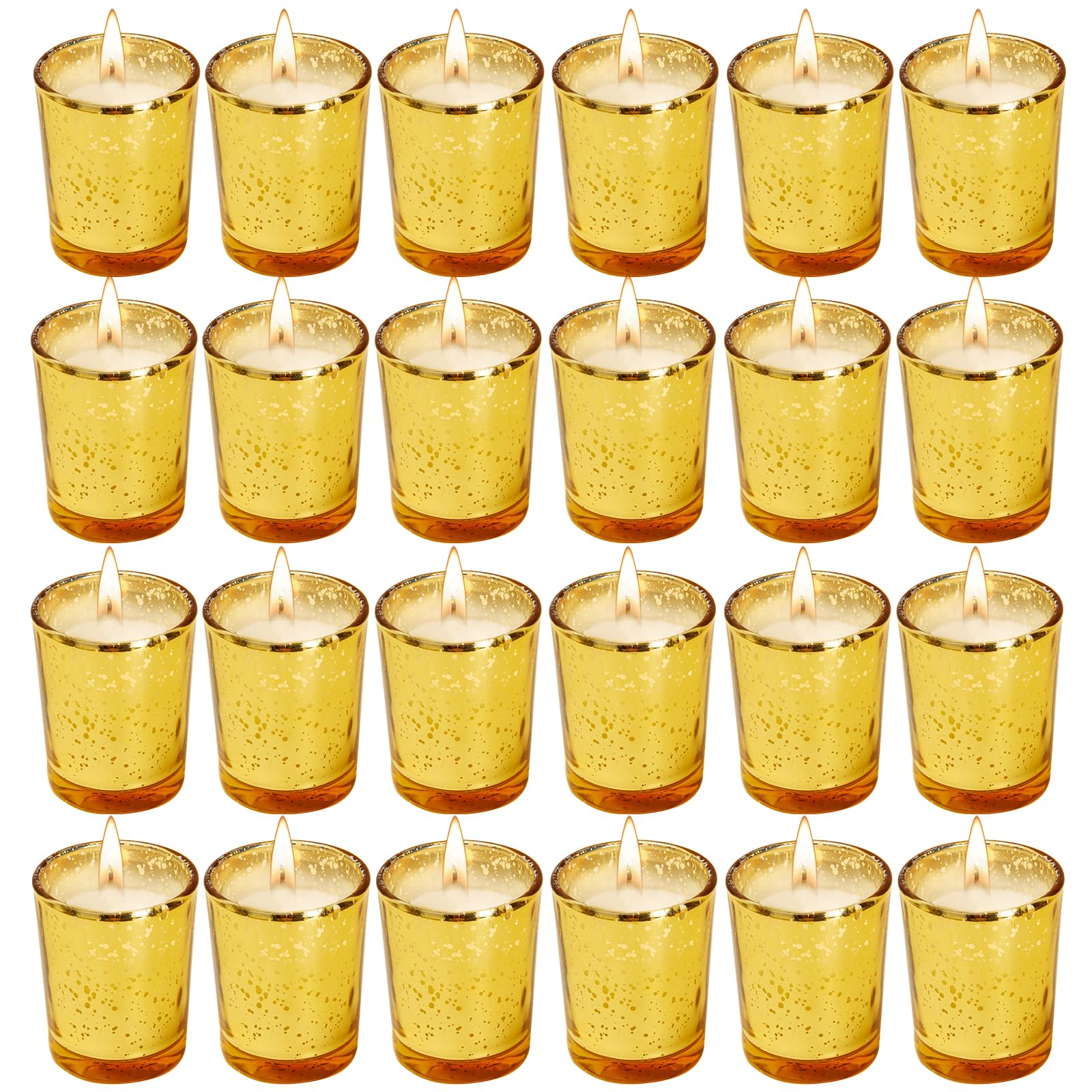 Soft Breeze 24 PCS Speckled Mercury Gold Glass Votive Candle, Unscented Gold Glass Candle, Christmas Decorations Wedding for Tab
