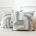 Throw Pillow Covers 20 X 20 Inch Farmhouse Pillow Covers, Set Of 2 Black Striped Textured Patchwork Squarer Pillow Case For Sofa