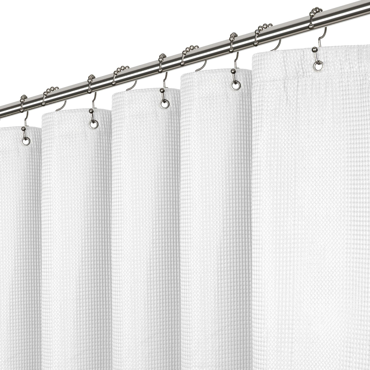 Liba Waffle Weave Fabric White Shower Curtain, 72 W X 72 H Water Repellent & Heavyweight, Hotel Quality & Machine Washable Cloth