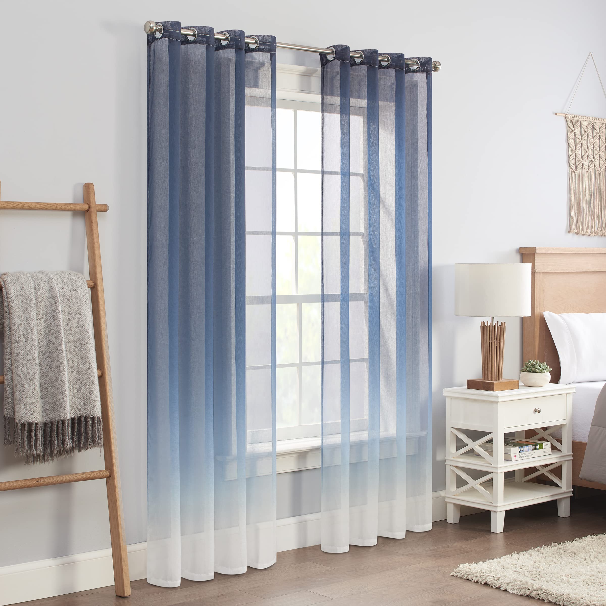 ECLIPSE Ines Printed Ombre Textured Light Filtering Grommet Window Curtains for Bedroom (2 Panels), 52 in x 108 in, Indigo