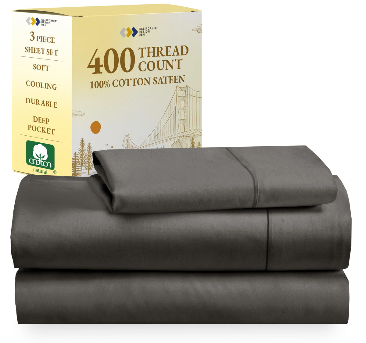 California Design Den Softest 100% Cotton Sheets, Twin Sheets Set, 400 Thread Count Sateen Bedding For Dorm Rooms & Adults, Deep