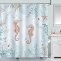 Bonhause Coastal Seahorse Shower Curtain, Blue Ocean Beach Starfish Coral Underwater Bathroom Curtain 72 x 72 Inch Polyester Fab