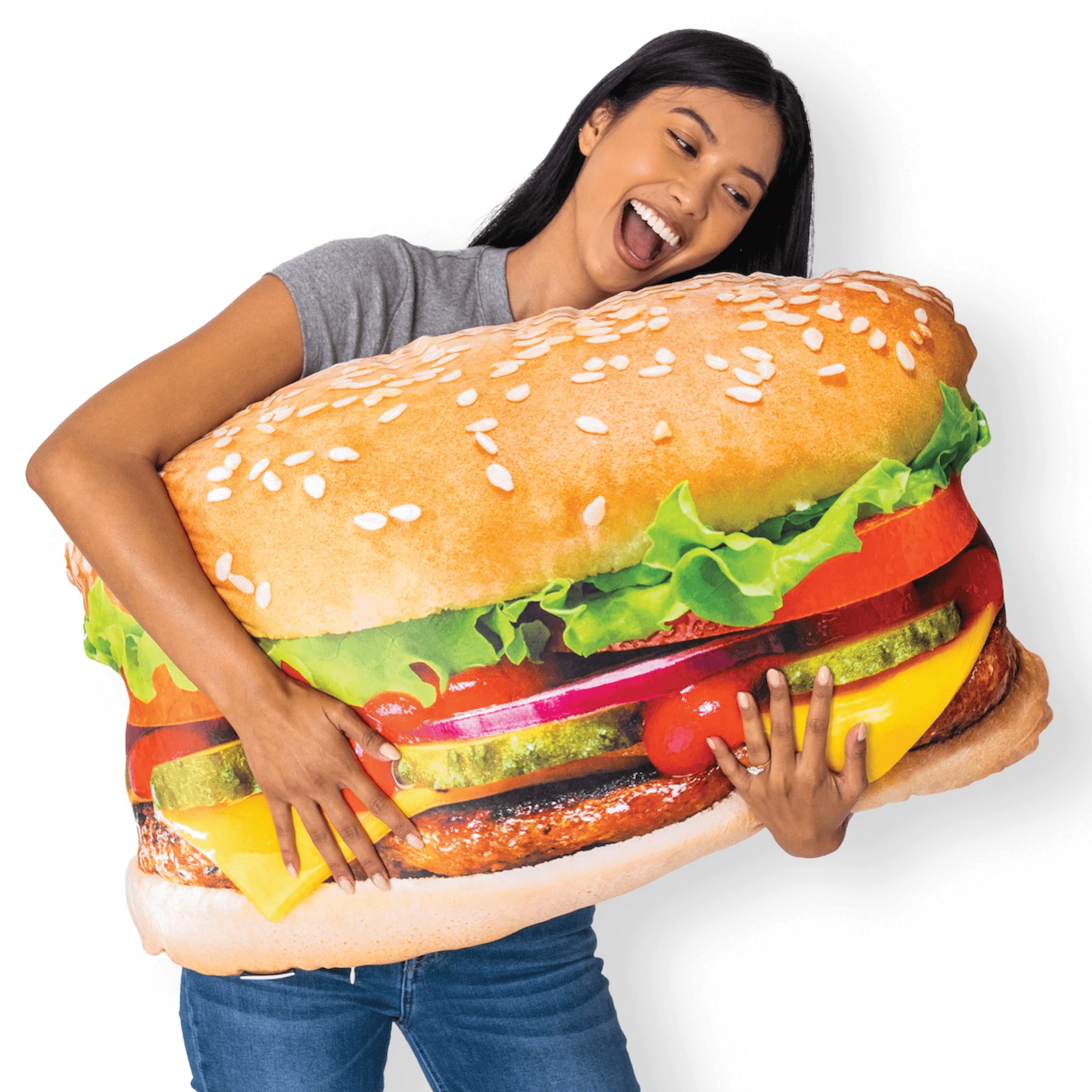 Much Comfort 34' 3D Juicy Cheeseburger Throw Pillow - Made With Super Soft & Ultra Premium Fabric - Cute, Comfortable, Plush, M