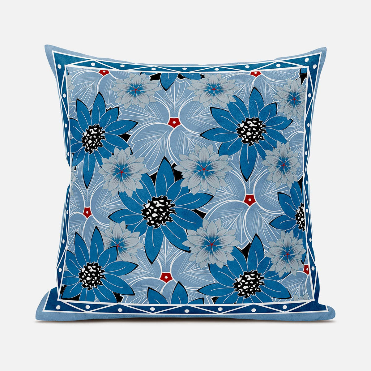 HomeRoots 16x16 Gray Blue Blown Seam Broadcloth Floral Throw Pillow