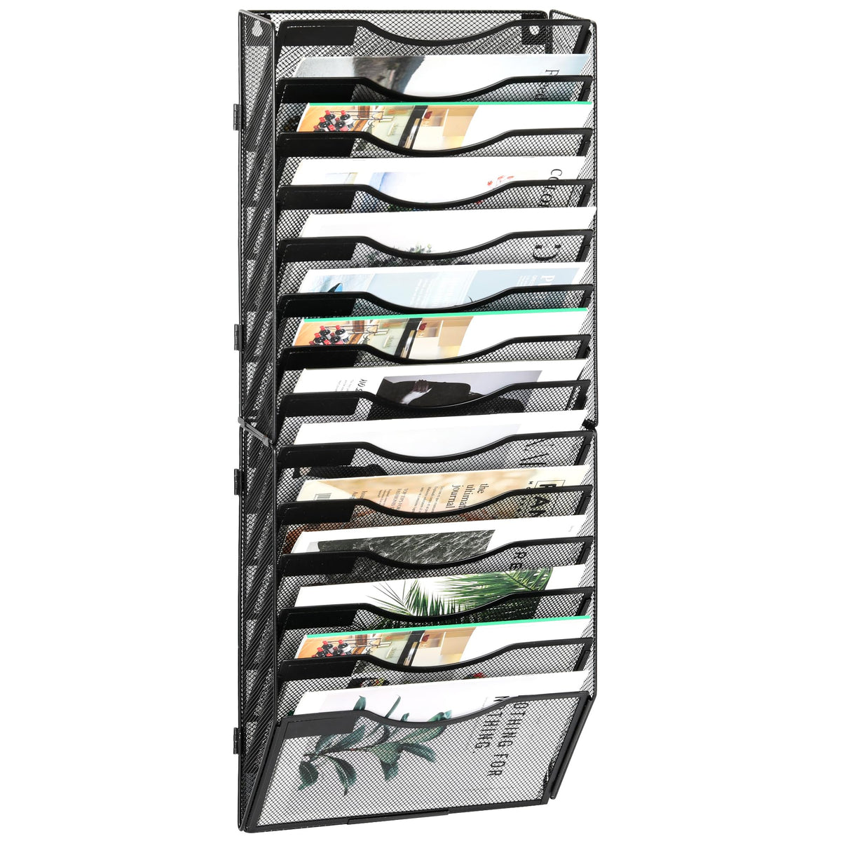 Easypag Hanging File Organizer With 14 Pockets - Mesh Wall Mounted Mail Organizer, Wall File Holder For Office Letter Sized Pape
