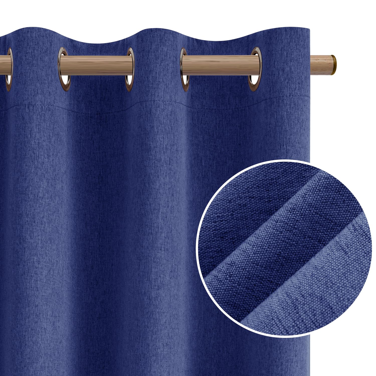 Homeideas 100% Blackout Curtains 2 Panels Faux Linen Curtains Royal Blue Room Darkening Curtains 52 X 63 Inches Thermal Insulate