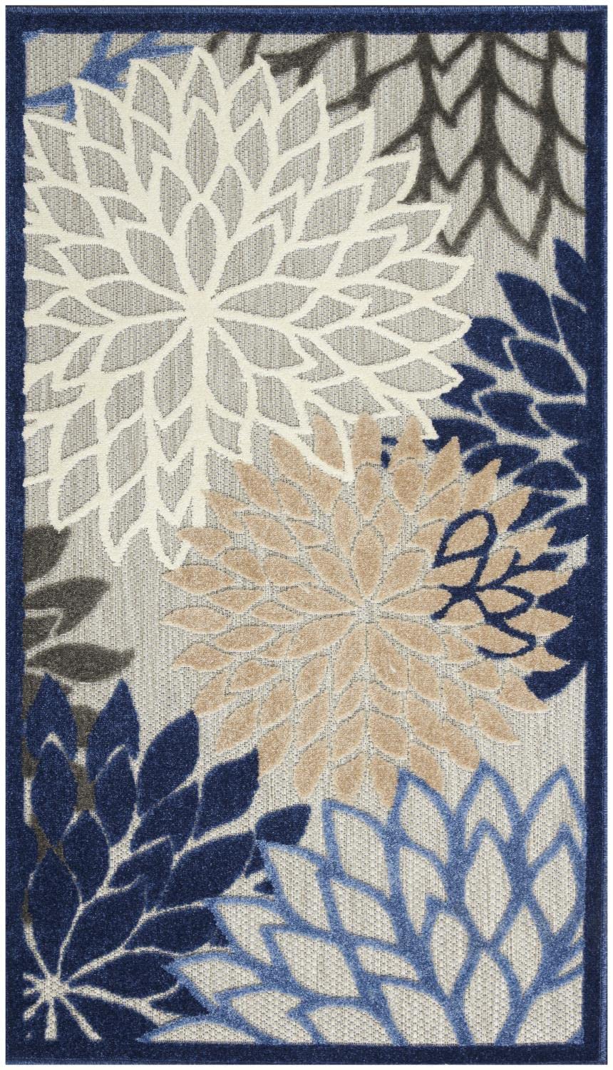 Nourison Aloha Indoor/Outdoor Blue/Multicolor 3' X 5' Area Rug, Tropical, Botanical, Easy Cleaning, Non Shedding, Bed Room, Livi