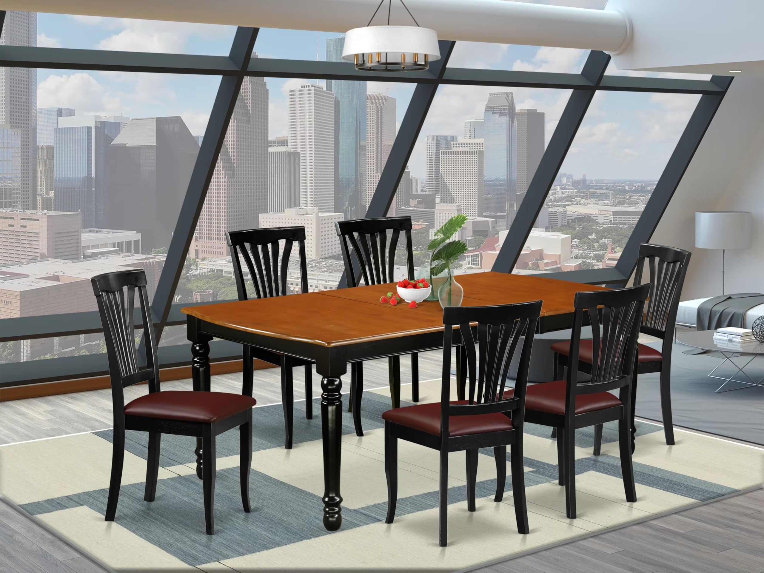 East West Furniture Doav7-Bch-Lc 7 Piece Kitchen Table & Chairs Set Consist Of A Rectangle Butterfly Leaf Dining Table And 6 Faux Leather Upholstered Chairs, 42X78 Inch, Black & Cherry