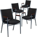 4 Pk. 3 Thickly Padded, Black Patterned Upholstered Stack Chair with Arms