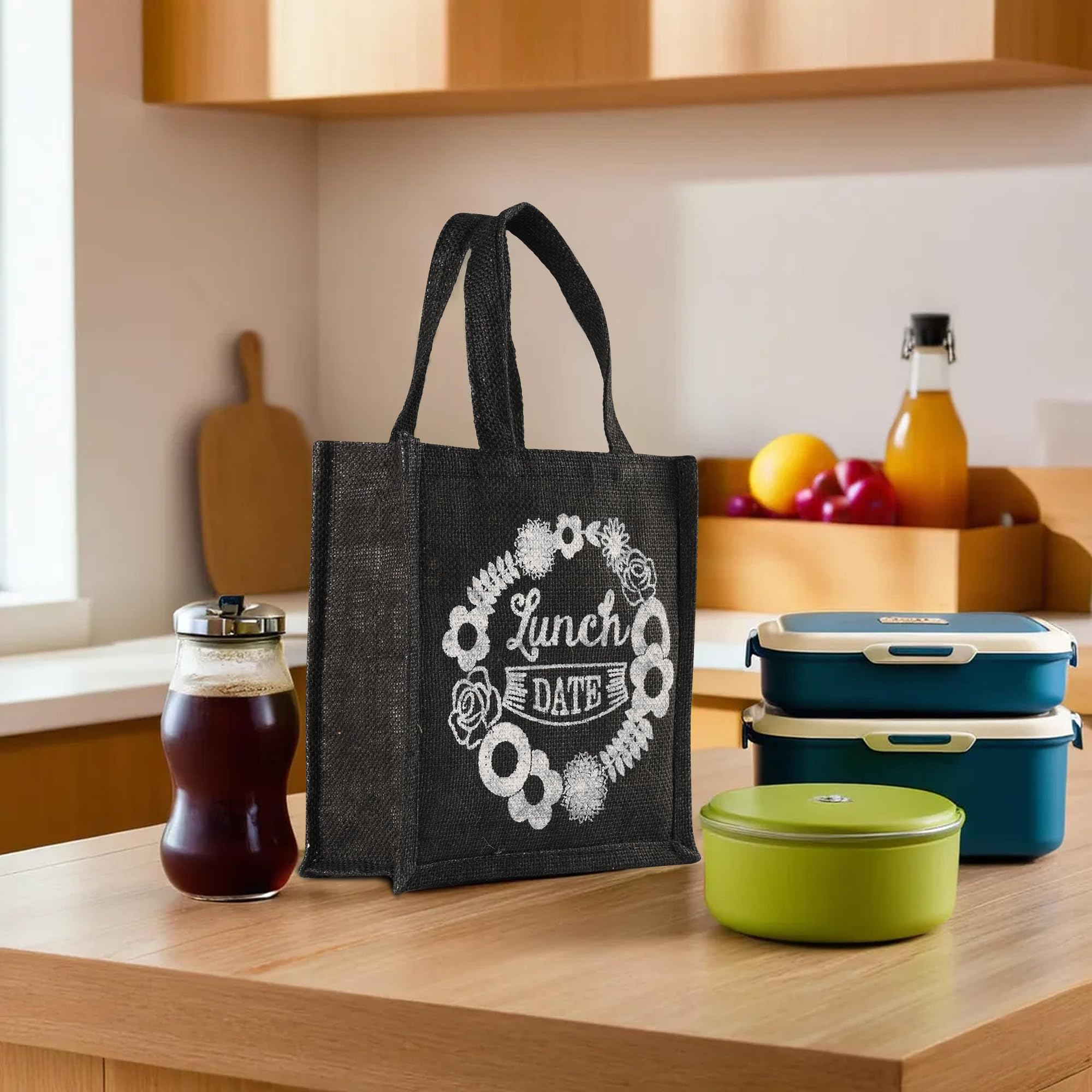 Kuber Industries Lunch Bag | Jute Carry Bag | Lunch Handbag | Lunch Bags For Office | Reusable Lunch Bag With Handle | Tiffin Ca