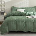 Jellymoni Green Duvet Cover King Size - 3Pcs Microfiber , Boho Striped Tufted Textured Duvet Cover With Corner Ties & Zipper Clo