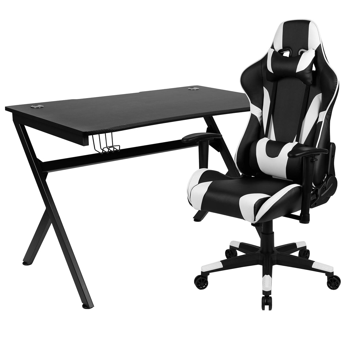 Flash Furniture Black Gaming Desk And Black Reclining Gaming Chair Set With Cup Holder, Headphone Hook & 2 Wire Management Holes