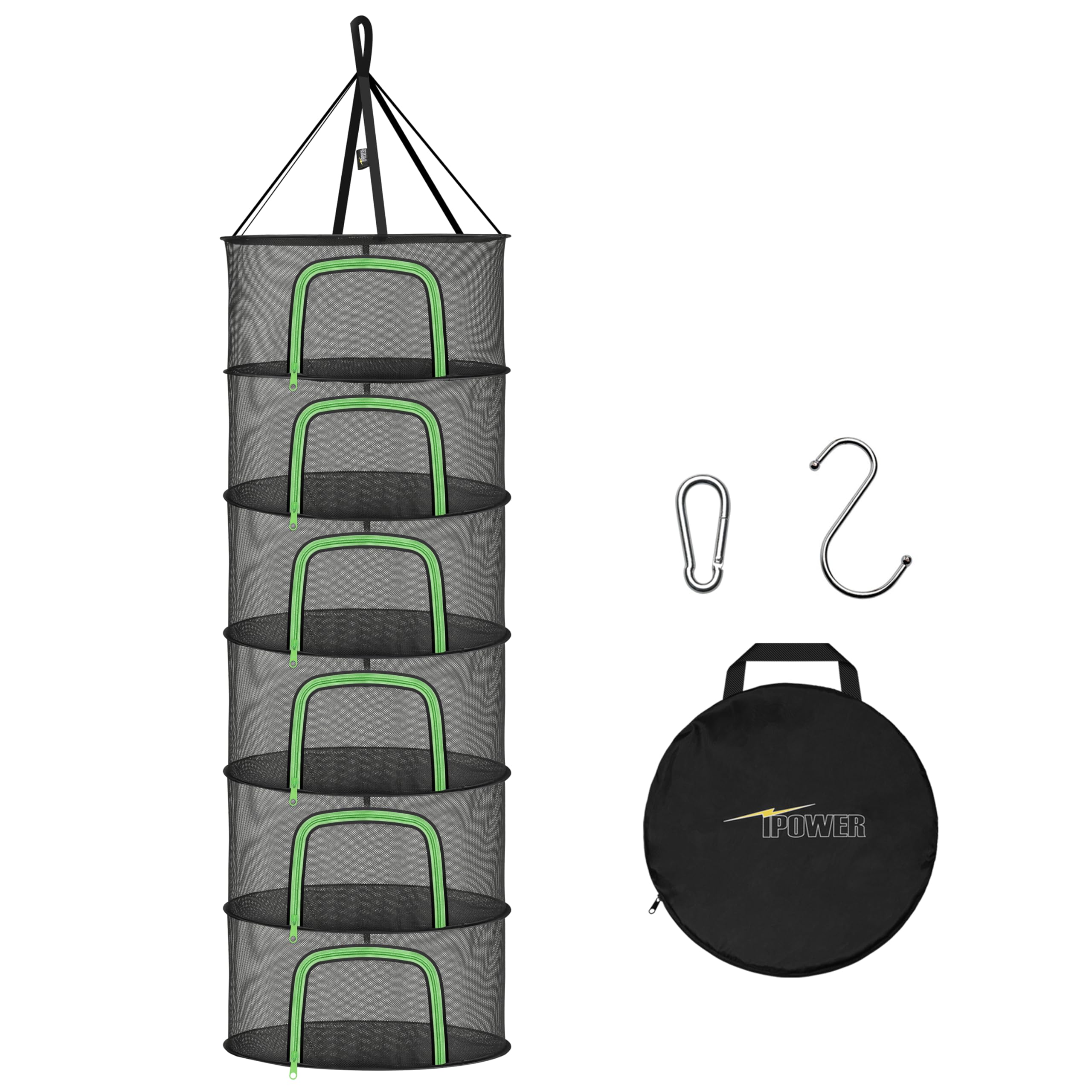Ipower Herb Drying Rack 6-Layer 2-Feet Hanging Mesh Net Dryer Collapsible With U-Shape Zippers, Pothook, Carabiner And Storage P