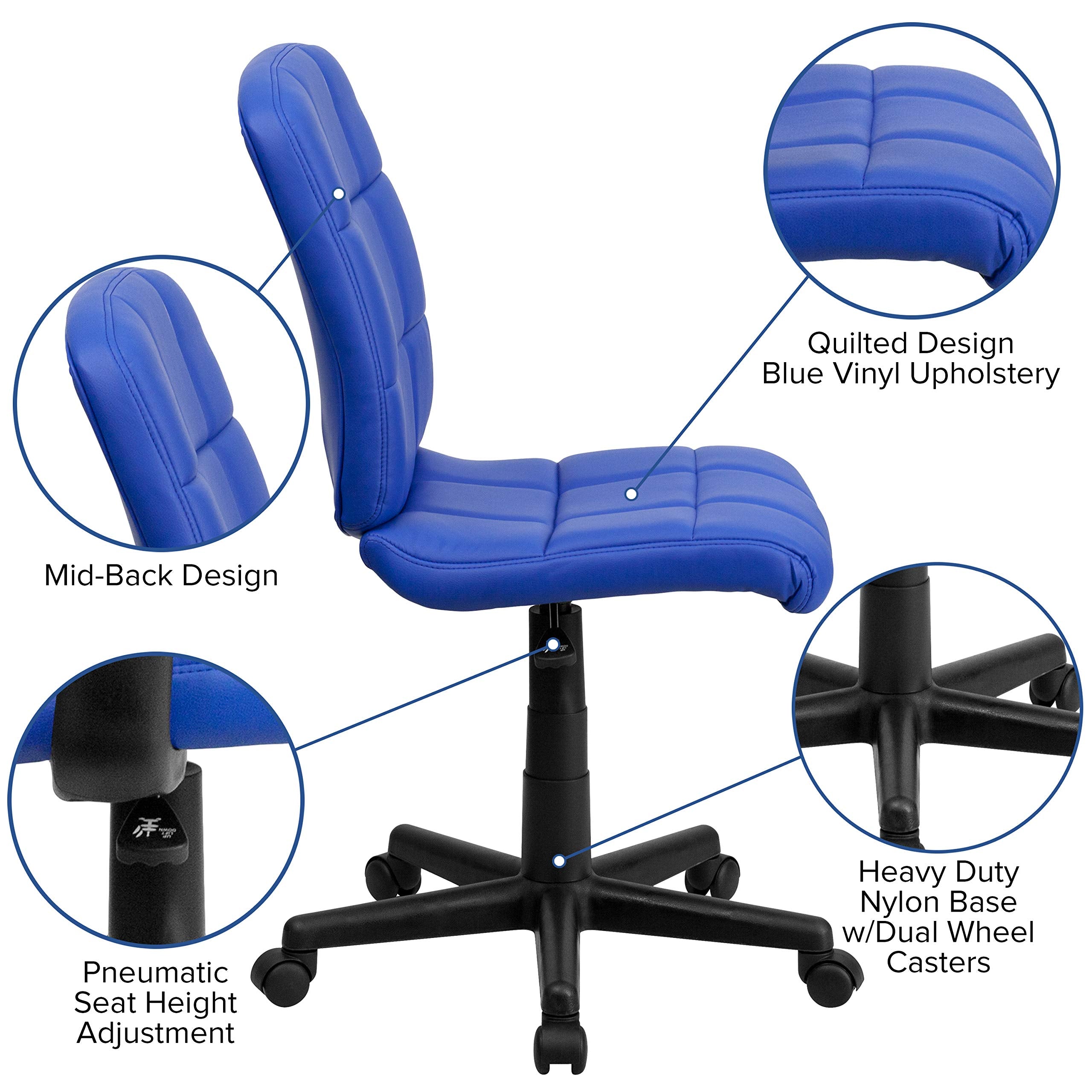 Flash Furniture Clayton Mid-Back Blue Quilted Vinyl Swivel Task Office Chair