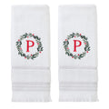 SKL Home Christmas/Winter Wreath Monogram Hand Towel P 2pc Set for Bath/Kitchen/Bar & Gift, White