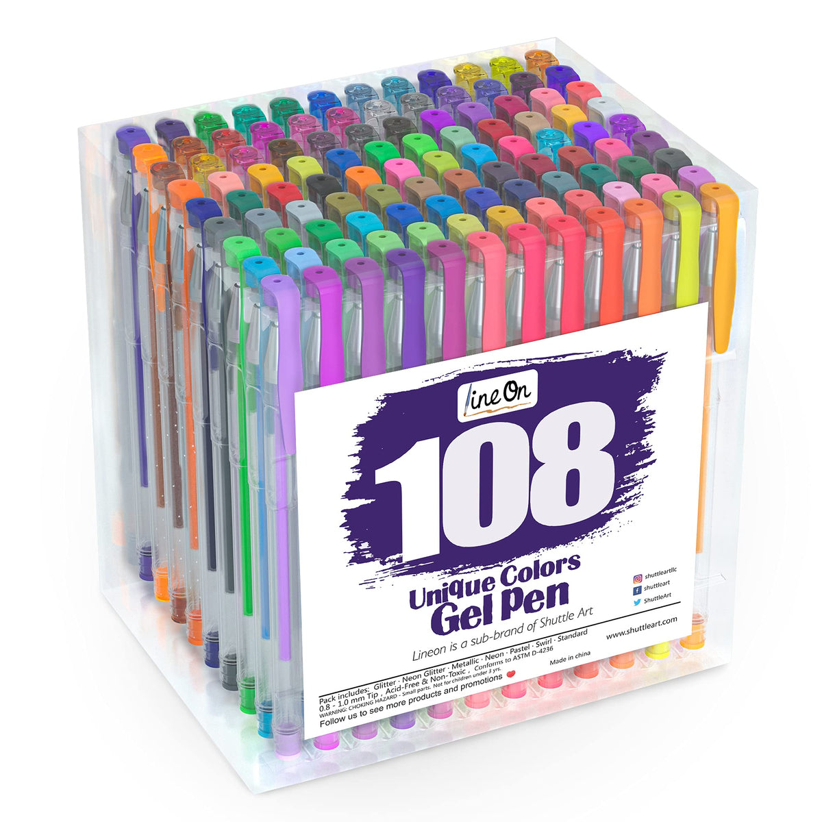 Lineon Gel Pens 108 Colours Gel Pen Set For Adult Colouring Books Art Markers
