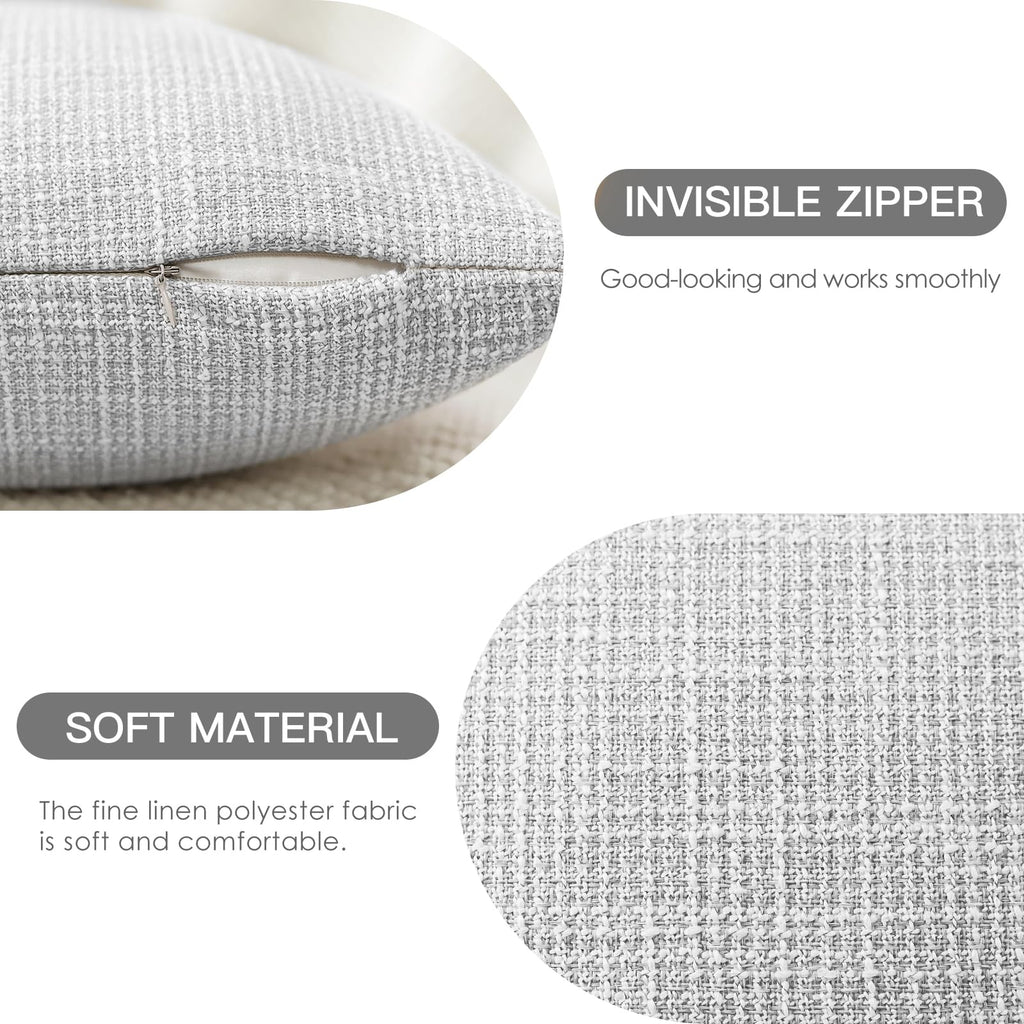 Otostar Pack Of 2 Throw Pillow Covers 18X18 Inch Linen Light Grey Pillowcases Farmhouse Decorative Solid Pillow Covers 45X45 Cm