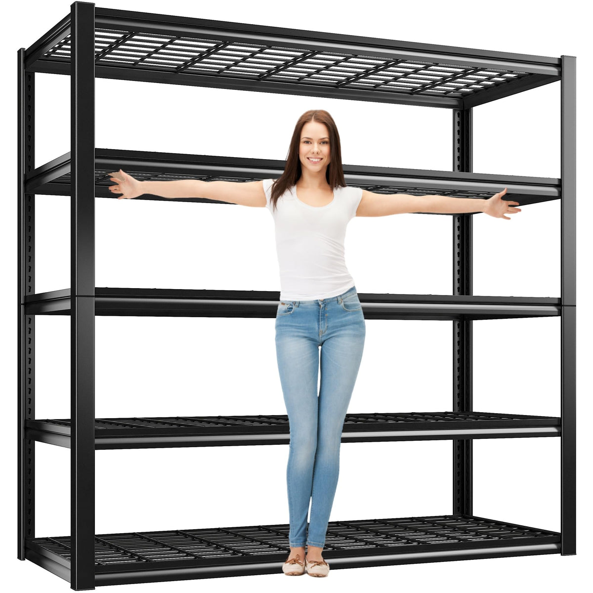 REIBII 48.2''W Garage Shelving Heavy Duty Loads 3010LBS Garage Storage Shelves Heavy Duty Shelving 5 Tier Adjustable Metal Shelv
