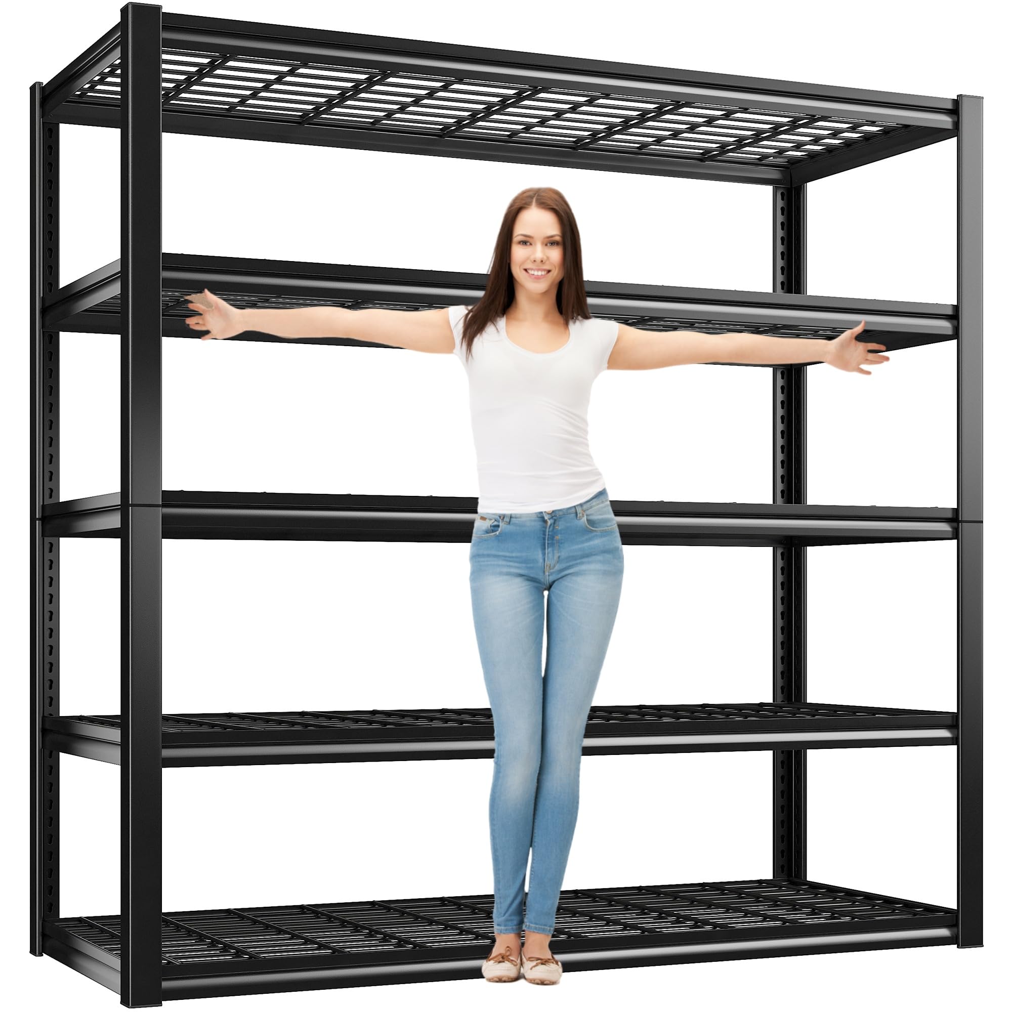 REIBII 48.2''W Garage Shelving Heavy Duty Loads 3010LBS Garage Storage Shelves Heavy Duty Shelving 5 Tier Adjustable Metal Shelv