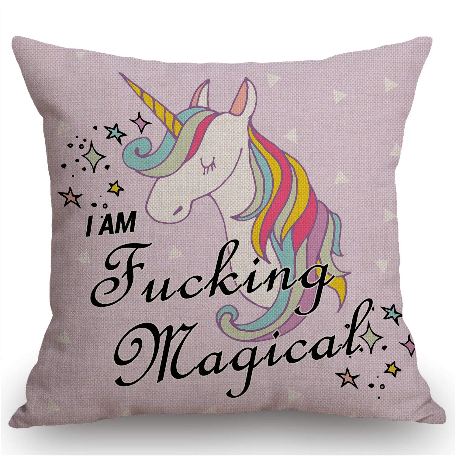 Swono Funny Unicorn Cotton Linen Throw Pillow Case Home Decorative Cushion Cover For Sofa Couch Bedding 18X18 Inches