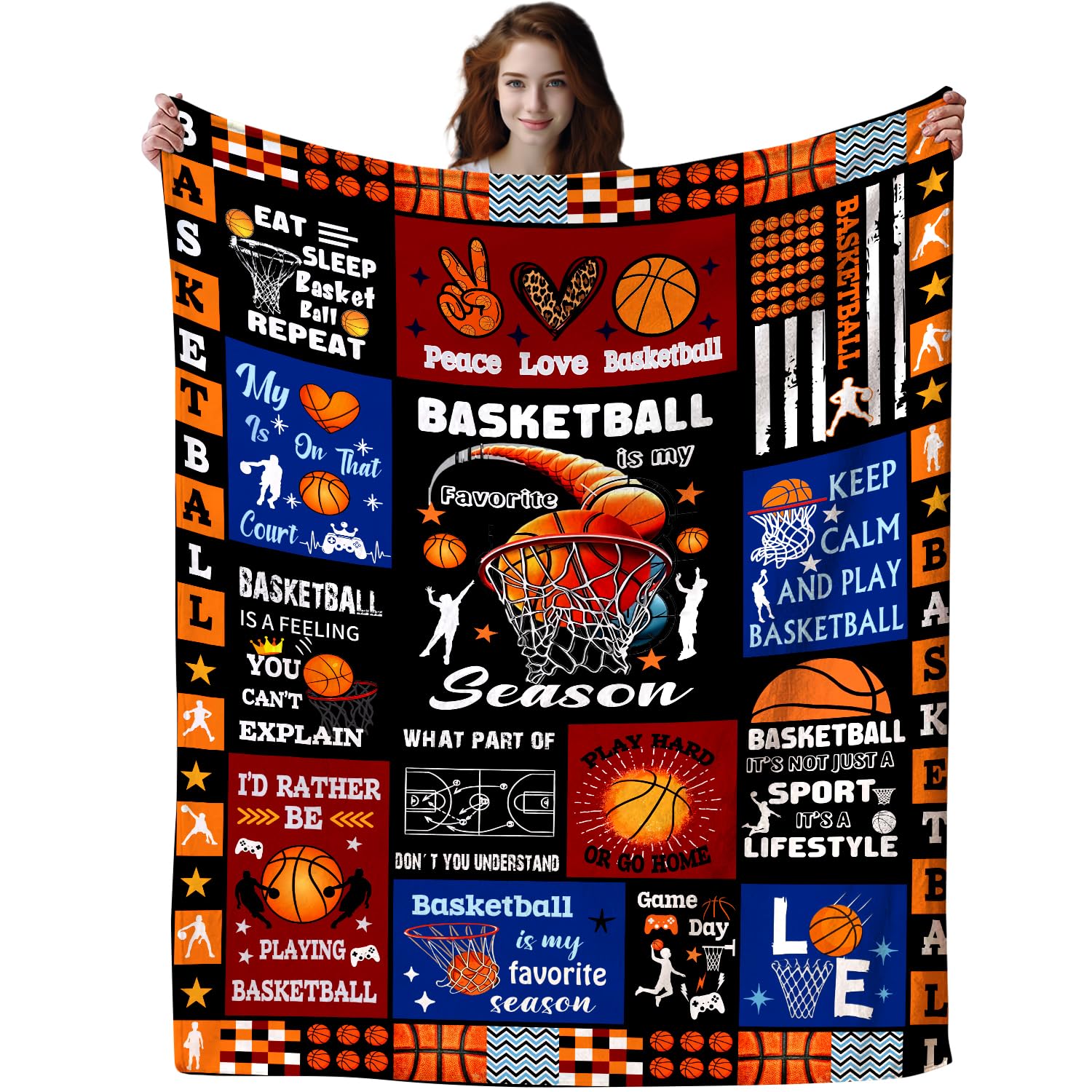 Basketball Blanket Gifts For Girls Boys Kids Team Basketball Lovers,Flannel Sport Ball Game Basketball Throw Blankets For Sofa C