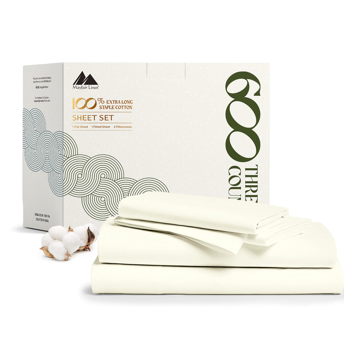 Mayfair Linen 5 Star Luxury Hotel King Size 100% Cotton Sheets - Egyptian Cotton Quality 600 Tc Sheets For King Bed - 4 Piece Be