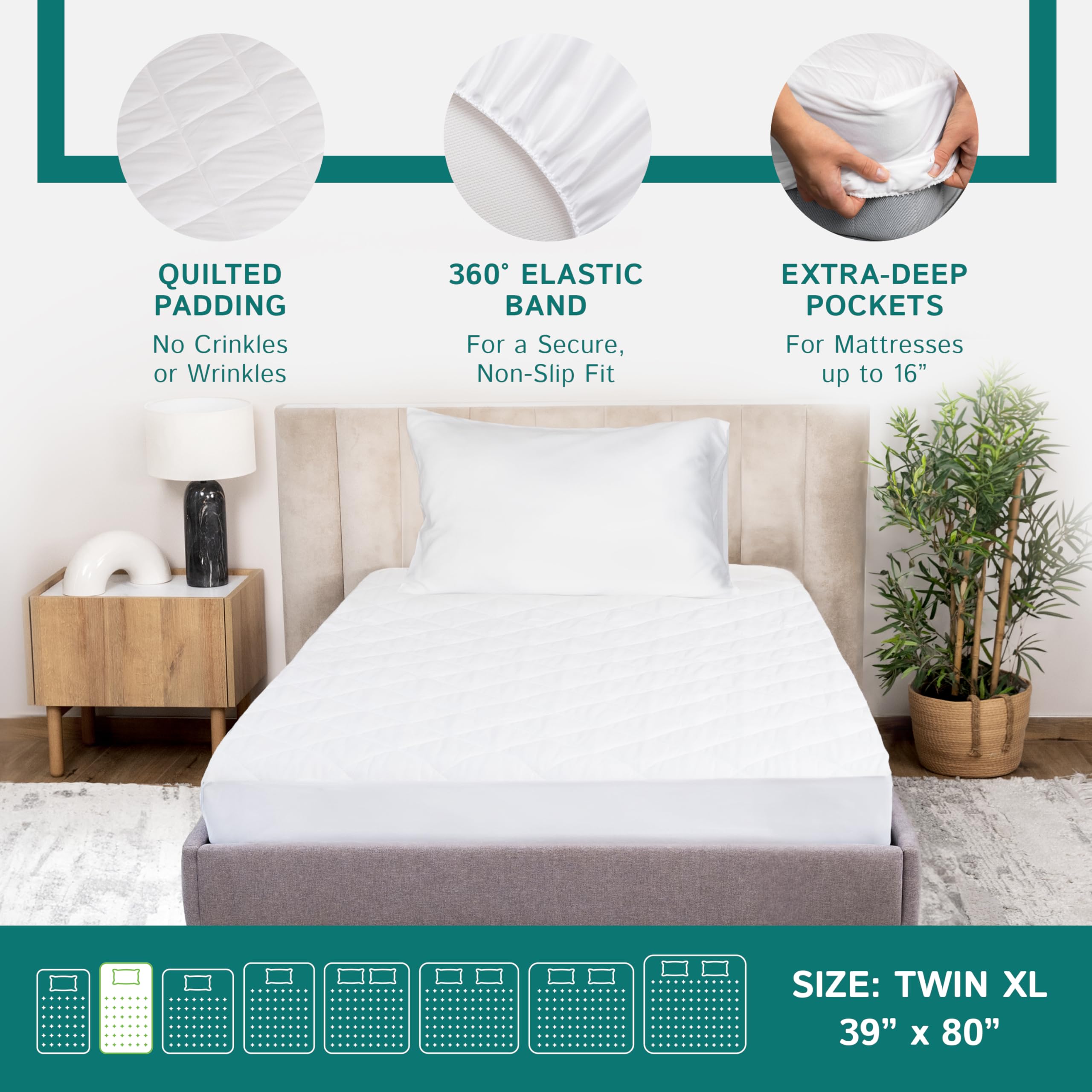 Twin Extra Long (Xl) Quilted Mattress Pad - Fitted Waterproof Mattress Protector, Pillow Top Mattress Topper, Premium Quality Hy