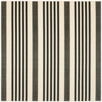 SAFAVIEH Courtyard Collection Area Rug - 4' Square, Black & Bone, Stripe Design, Non-Shedding & Easy Care, Indoor/Outdoor & Wash