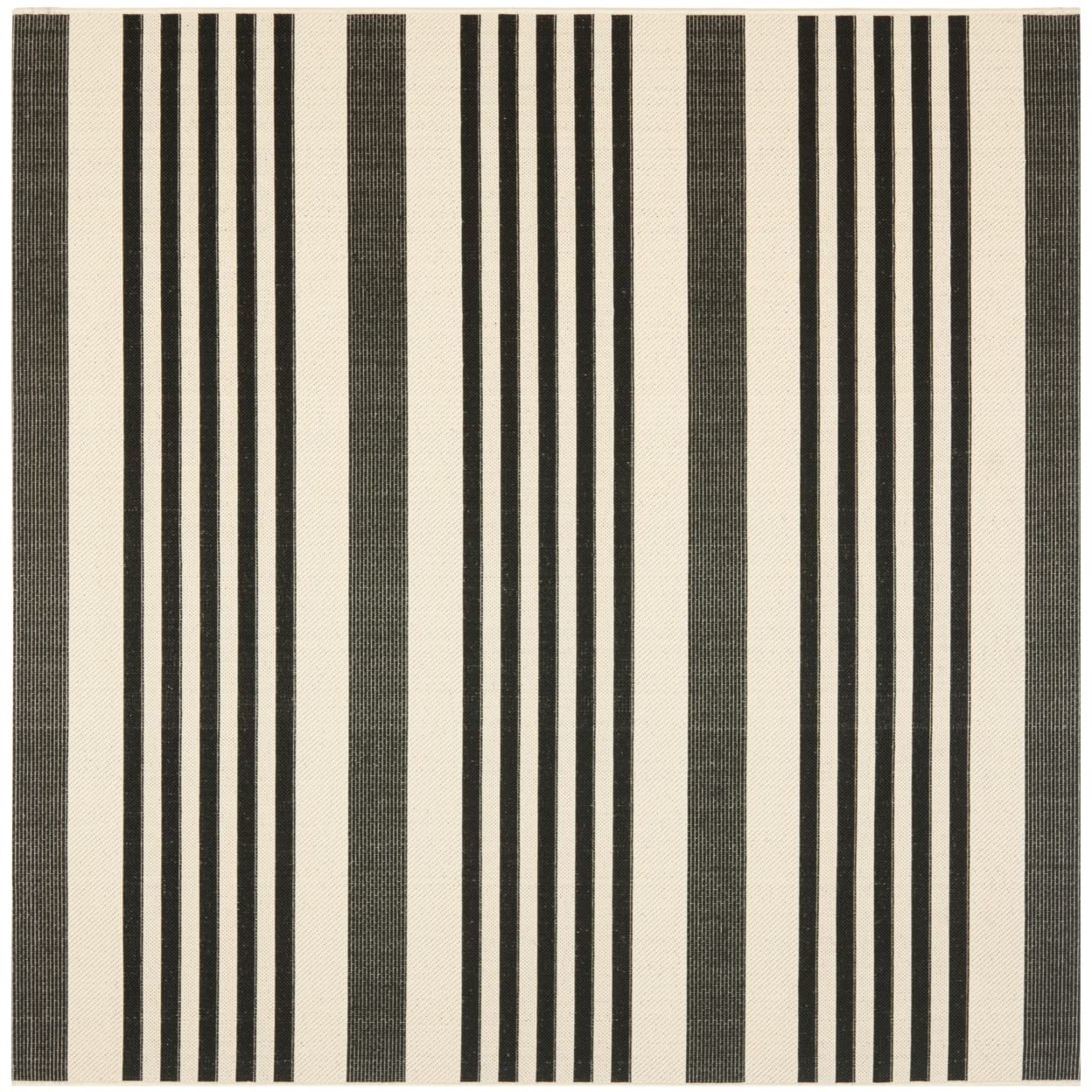 SAFAVIEH Courtyard Collection Area Rug - 4' Square, Black & Bone, Stripe Design, Non-Shedding & Easy Care, Indoor/Outdoor & Wash