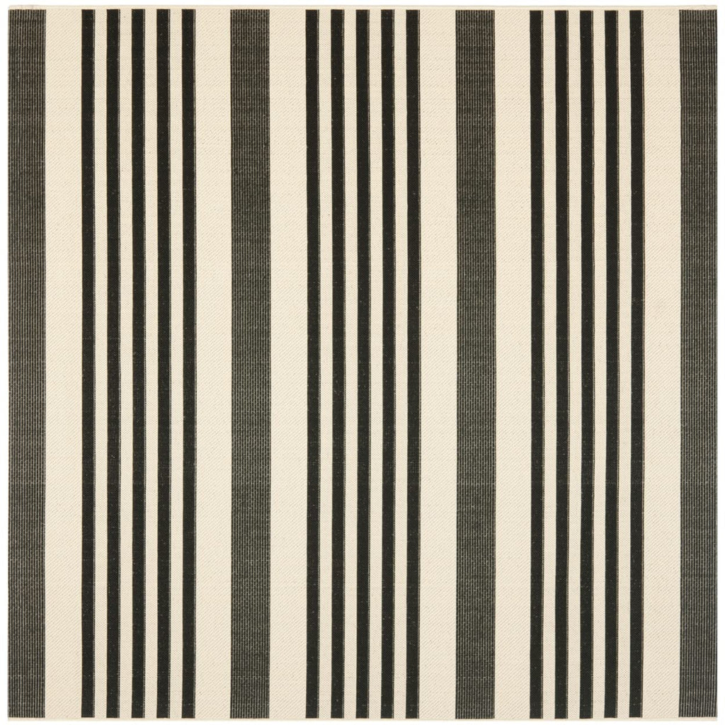 SAFAVIEH Courtyard Collection Area Rug - 7'1 Square, Black & Bone, Stripe Design, Non-Shedding & Easy Care, Indoor/Outdoor & Was