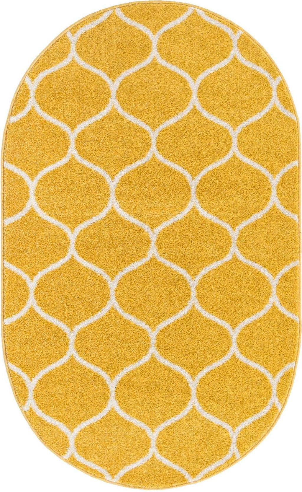 Unique Loom Trellis Frieze Collection Area Rug - Rounded (3' x 5' Oval, Yellow/ Ivory)