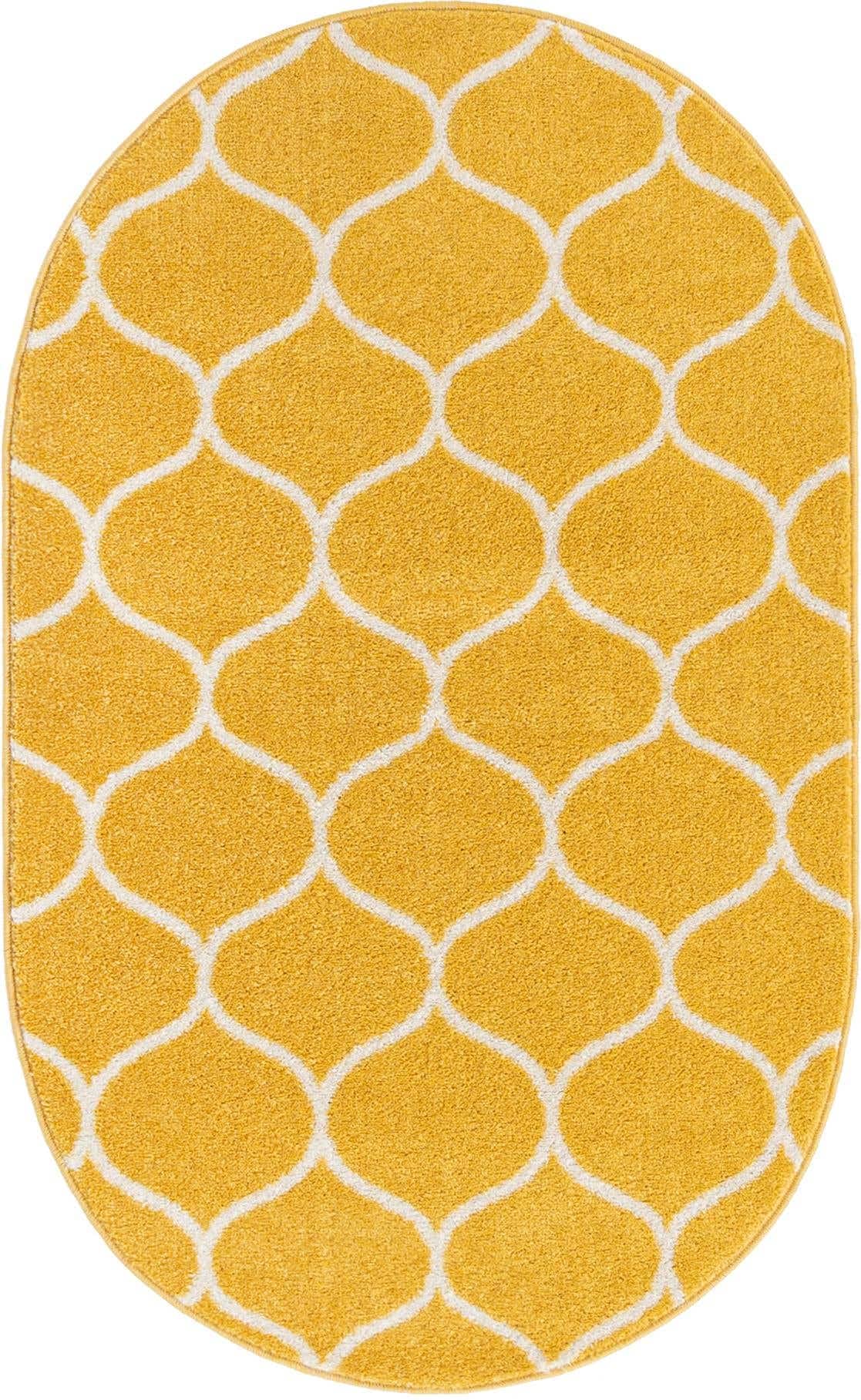 Unique Loom Trellis Frieze Collection Area Rug - Rounded (3' x 5' Oval, Yellow/ Ivory)