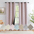 Pink Full Blackout Curtain For Girls Room Heavy Linen Texture Room Darkening Window Treatment Set For Bedroom Basement, Window C