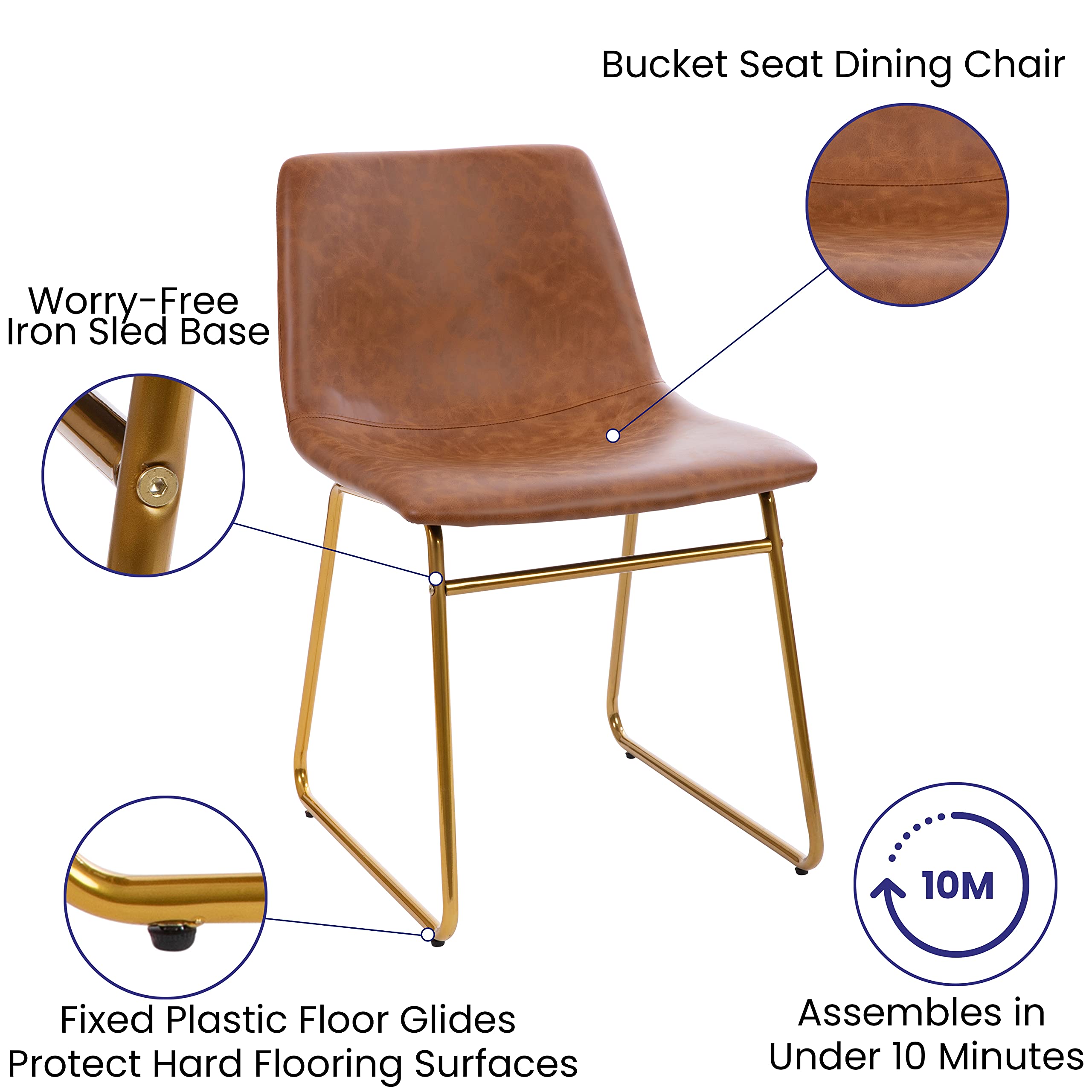 Flash Furniture Mid-Century Modern LeatherSoft Dining Chair, Light Brown, 2 Pack (ETER1834518LB)