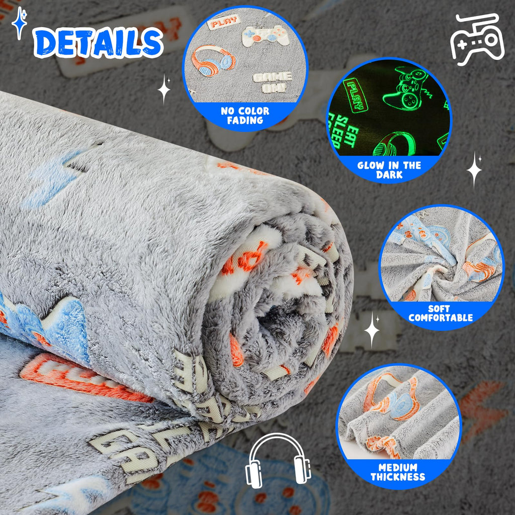 Inhand Glow In The Dark Blanket Gaming Controller Kids Throw Blanket Gamer Gift Toys For Kids Boys Game Gamepad Presents Birthda