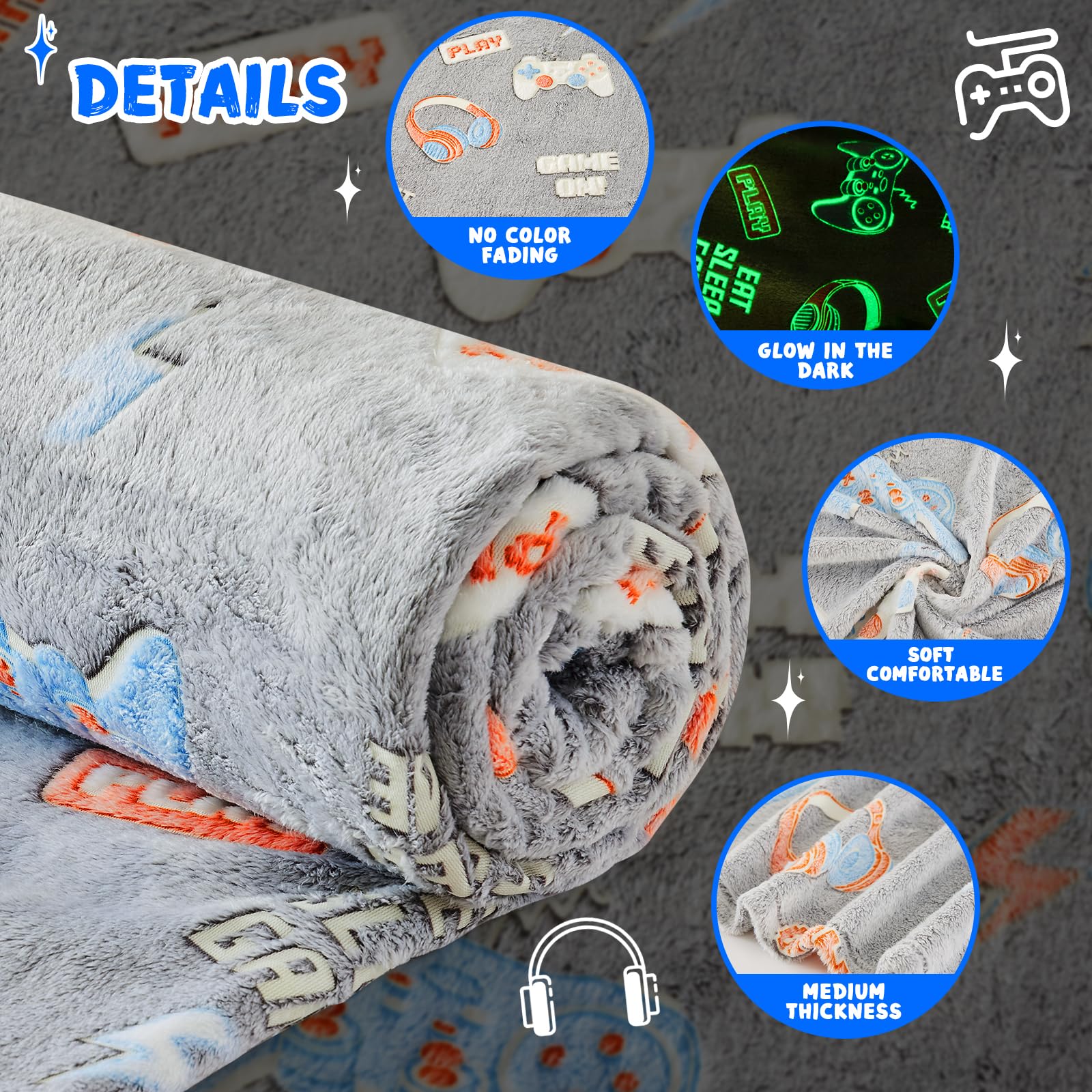 Inhand Glow In The Dark Blanket Gaming Controller Kids Throw Blanket Gamer Gift Toys For Kids Boys Game Gamepad Presents Birthda